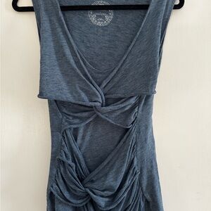 Anthropologie Deletta Raw Edge Knotted Sleeveless Tank Top Heathered Blue - L